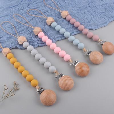 Pacifier Clip Food Grade BPA Free Beads Wood DIY Dummy Clip Holder Soother Chain Baby Supplies