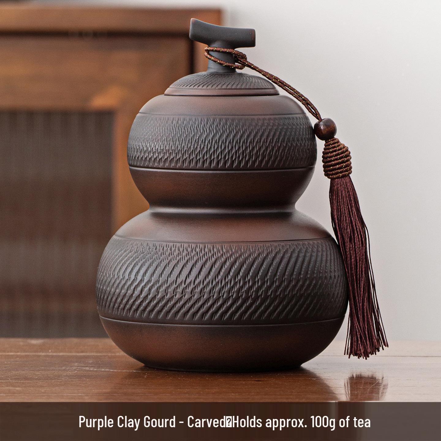 Purple Clay Gourd Tea Caddy - Retro Chinese Tea Storage Container for Black & Green Tea