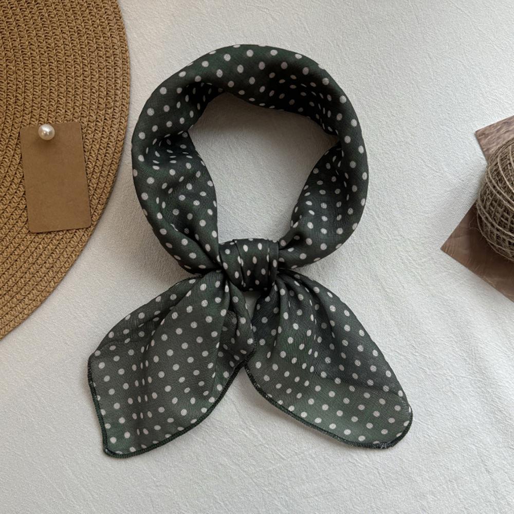 Japanese Casual Literary Square Scarf: Women's Small Polka Dot Design Travel Decor Accessory Thin Scarf/Headscarf Stylish Necktie