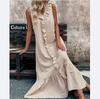 Women'S Spring And Summer Bohemian Maxi Dresses, Solid Color V-neck Sleeveless Pleated Hem Smoked Long Dress