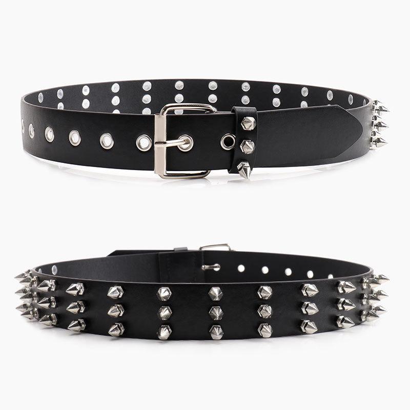 European and American Gothic Style Belts for Men and Women, Punk Three-row Pointed Beaded Rivet Women's Belts, Versatile Jeans Belts