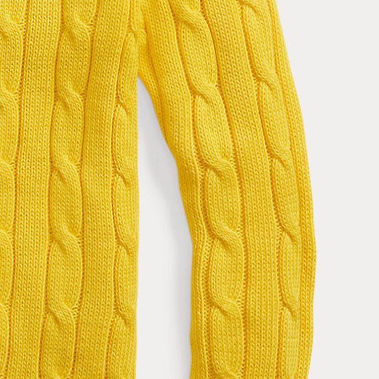 Polo Ralph Lauren FW23 Jednobarevný kabelový úplet s kulatým výstřihem a dlouhým rukávem Dámský svetr Žlutý 211570012041