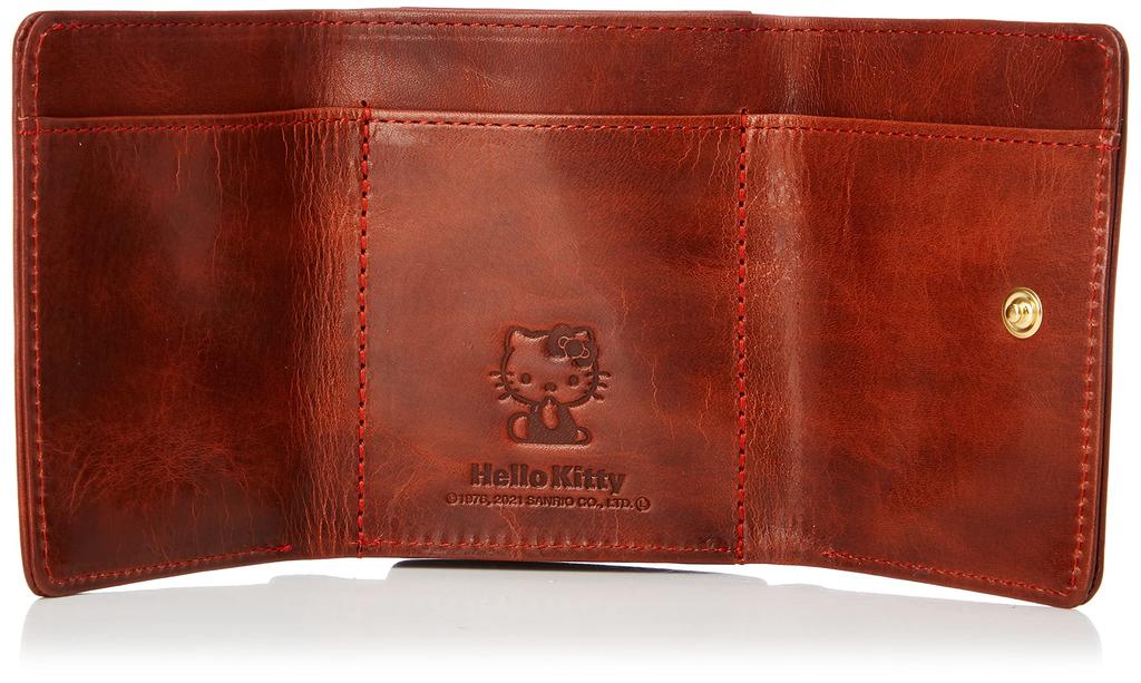 Wallet Hello Kitty Genuine Leather Cowhide Mini Wallet Coin Case Compact Small Wallet Kitty Ribbon Motif Coin Case Mini Wallet Red [Sanrio] Women's