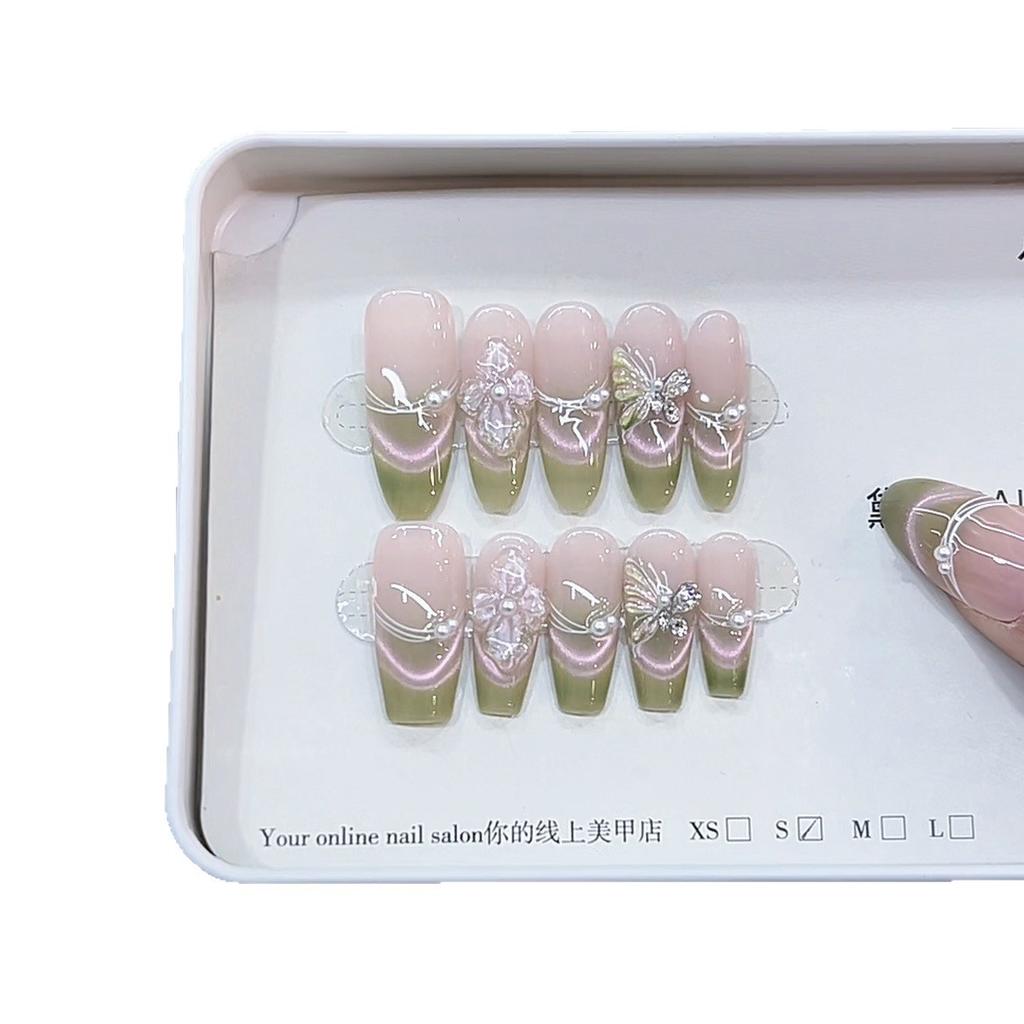 Pure Hand-kneaded Craftsmanship New Colorful Guava Three-dimensional Five-petal Flower French Cat Eye Temperament Nail Sticker
