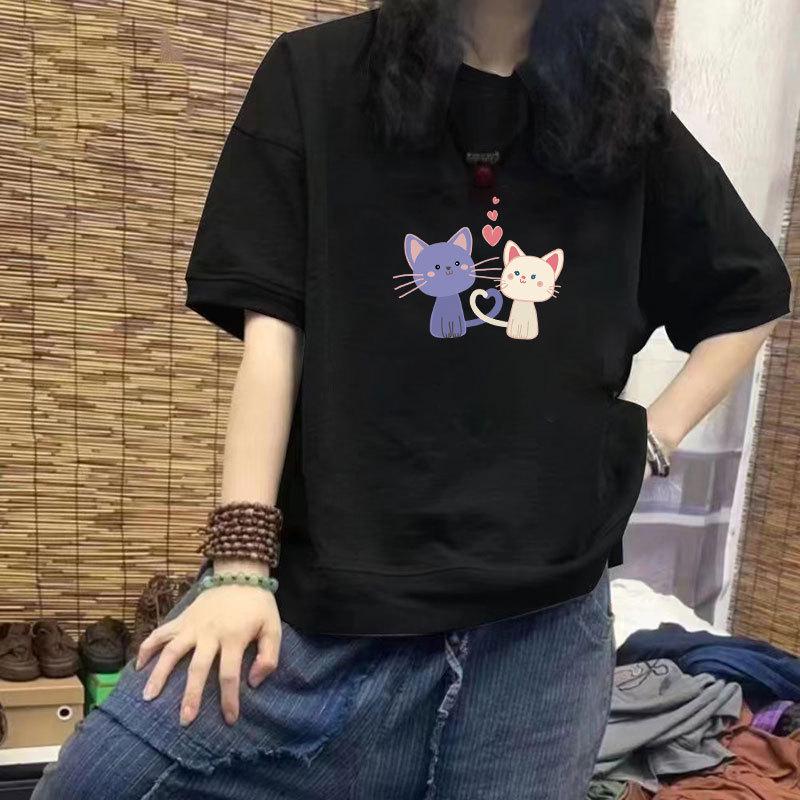 

Women s Casual Loose Fit Short Sleeve Cotton T-Shirt with Trendy Print M [85-100 kg]