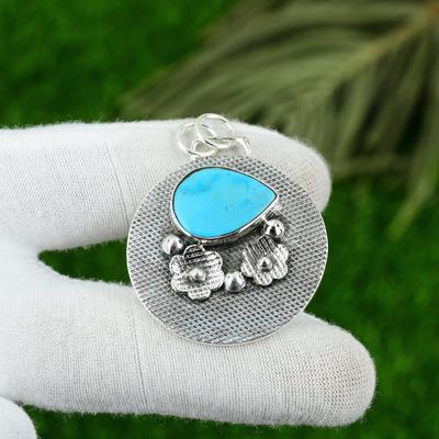 Natural Arizona Turquoise Gemstone Pendant 925 Sterling Silver Jewelry For Girls