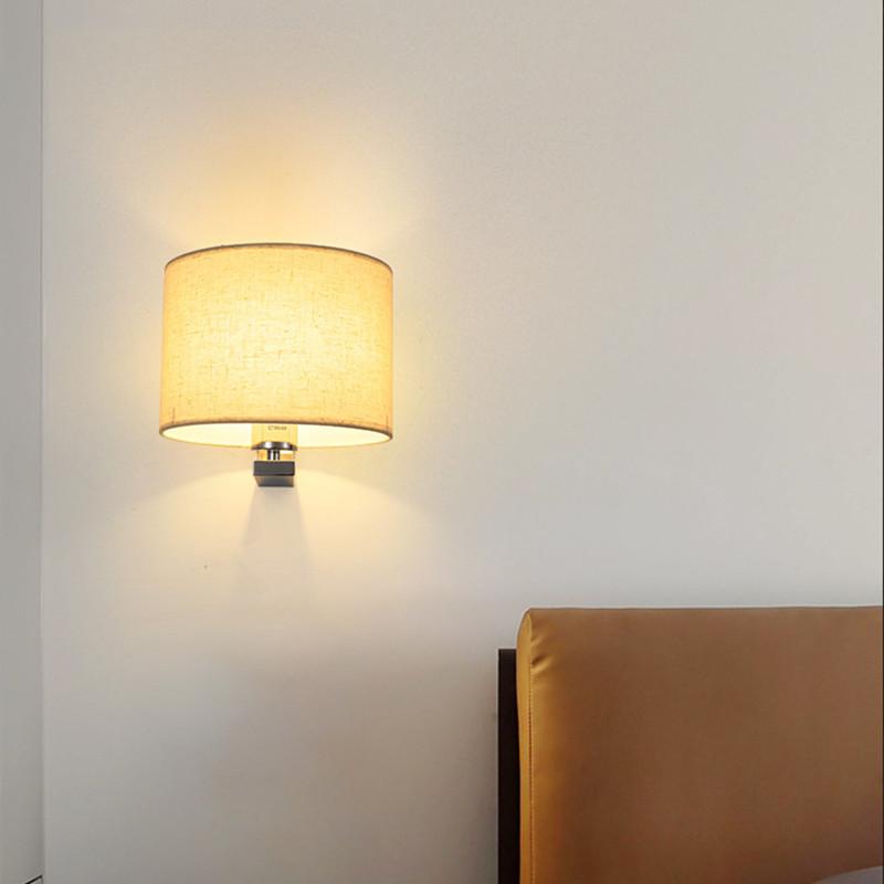 Moderne LED Vegglampe med E27 Pære Rund Stoffskjerm Vegglamper Innendørs Belysning for Hotell Soverom Nattbord Hjemmedekorasjon