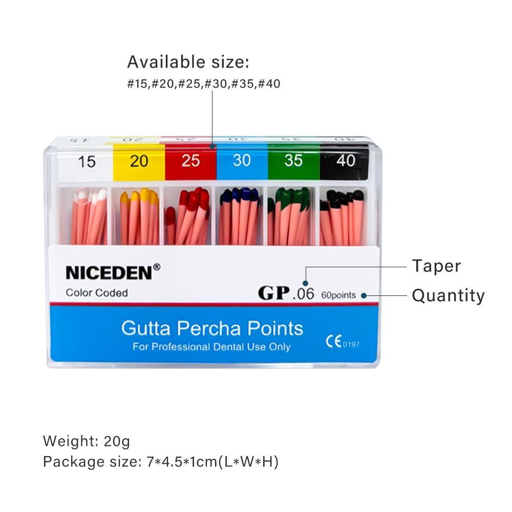 Niceden Dental Gutta Materials Percha Root Points Endodontics Cotton Fiber Tips Dentistry GP Canal Taper 02 04 06 #15-40 F1-F3