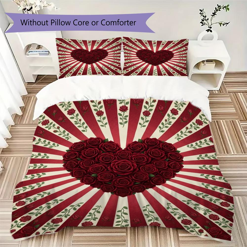 Rose Pattern Bedding uilt Set uilt Cover Pillowcase Home Decoration Birthday Gift (1 * duvet cover + 2 * pillowcase without core)54