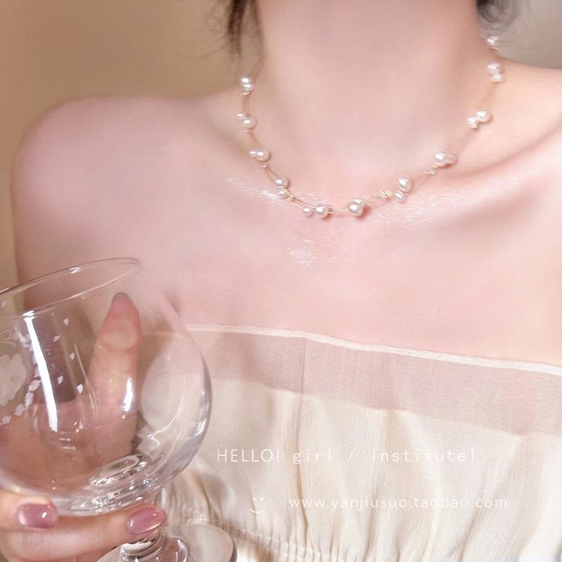 Корейское двухслойное жемчужное цыганское ожерелье-звезда женское, легкая роскошь, нишевое, высококлассное, шейная цепочка, цепочка для ключицы, универсальное