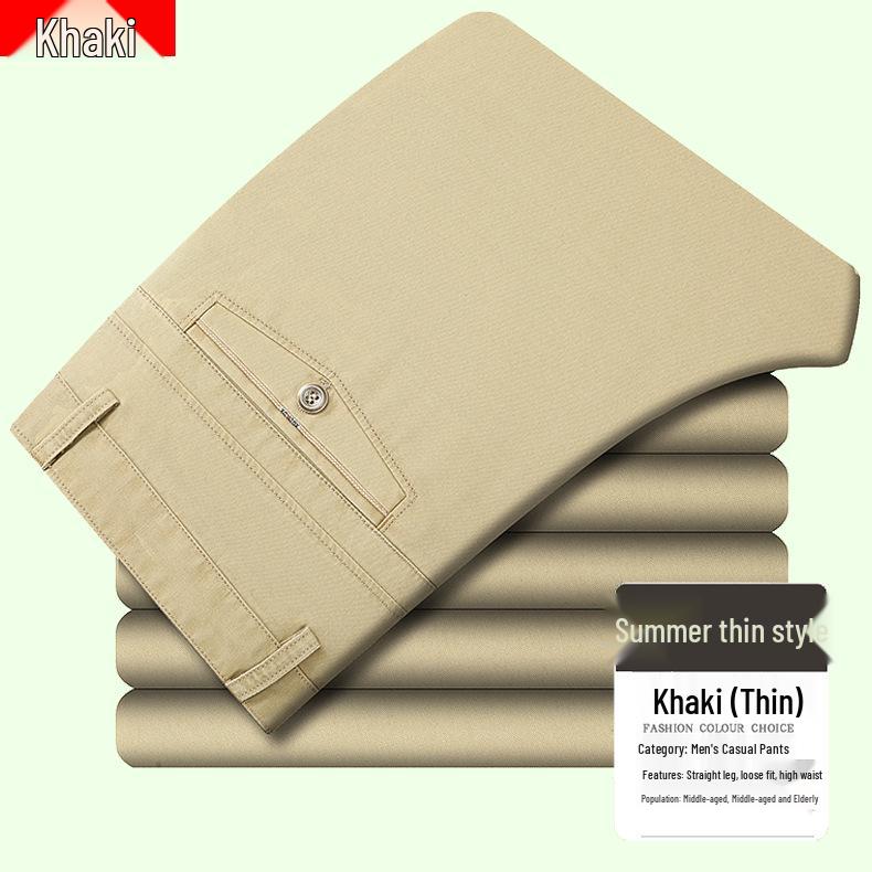 Pantalones de Algodón Rectos Sueltos de Cintura Alta para Hombre de Verano para Personas de Mediana Edad y Mayores