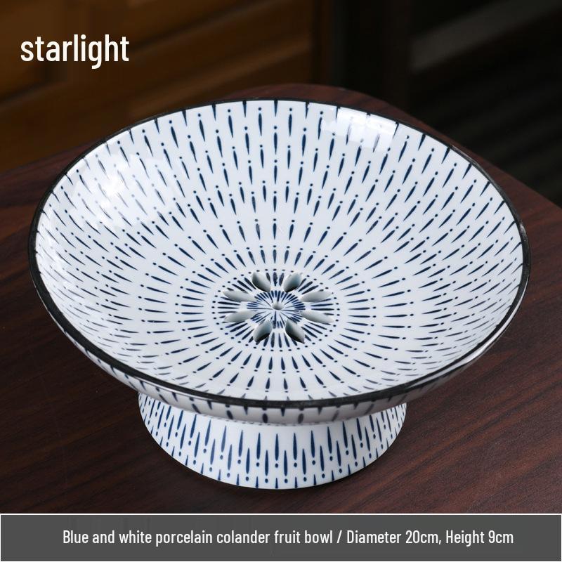 Blue & White Porcelain High-Footed Fruit Bowl for Tea Room or Coffee Table
