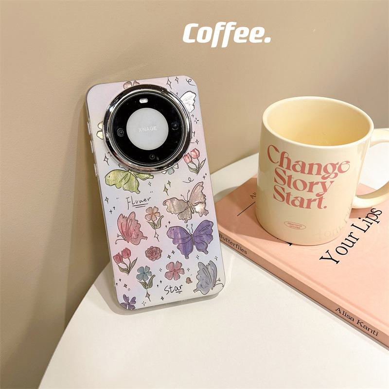 

Силиконовый противоударный мягкий чехол с цветочным принтом и бабочками для Huawei Mate 60 Pro+, стиль INS. Huawei Mate 60 Pro