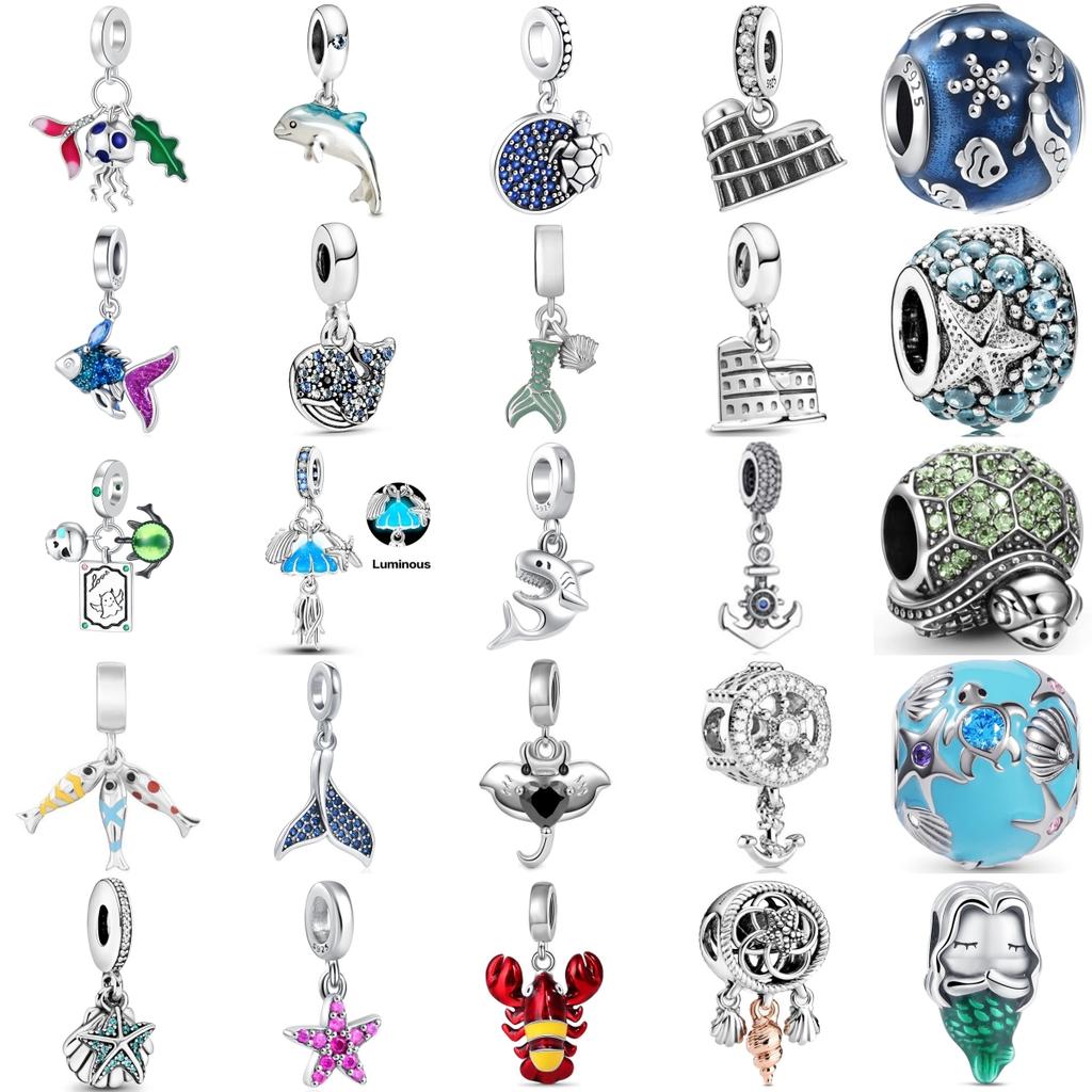 Mysterious Ocean Series Sea Turtle Dolphin Mermaid Charm Pendant Fit Original Bracelet Making Diy Jewelry For Women Accessories