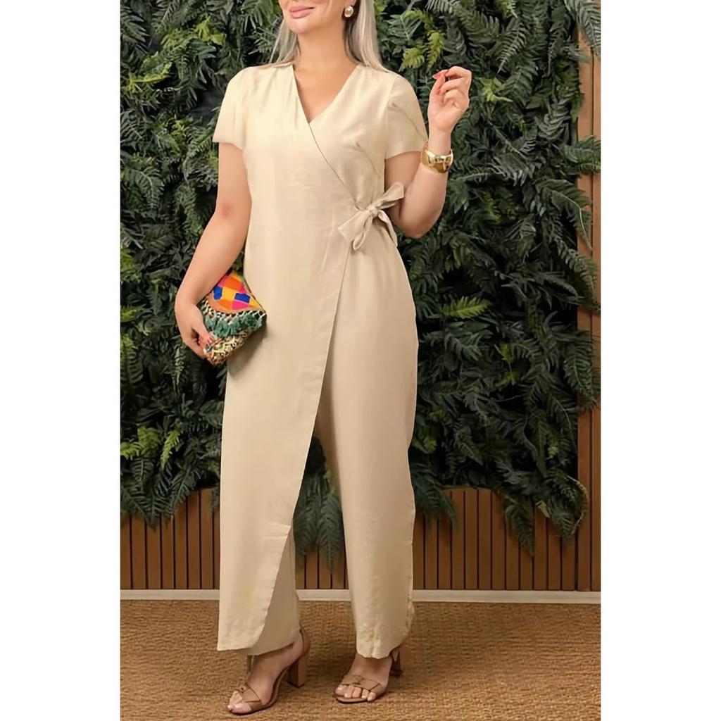 Female Casual Jumpsuit V-Neck Sleeveless Lace-up Jumpsuits for Women Fashion Office Holiday Womens Clothing Jumpsuits Summer