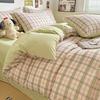 Washed Cotton Plaid Duvet Cover Bedding Set