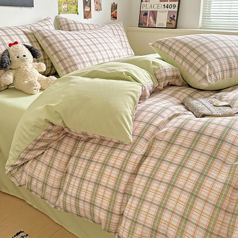Washed Cotton Plaid Duvet Cover Bedding Set