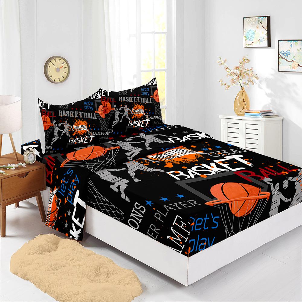 

Four-Piece Mattress Sheet Digital Printing Basketball Mattress Protective Cover Bedding (90cm * 190cm * 40cm) Pillowcase * 1