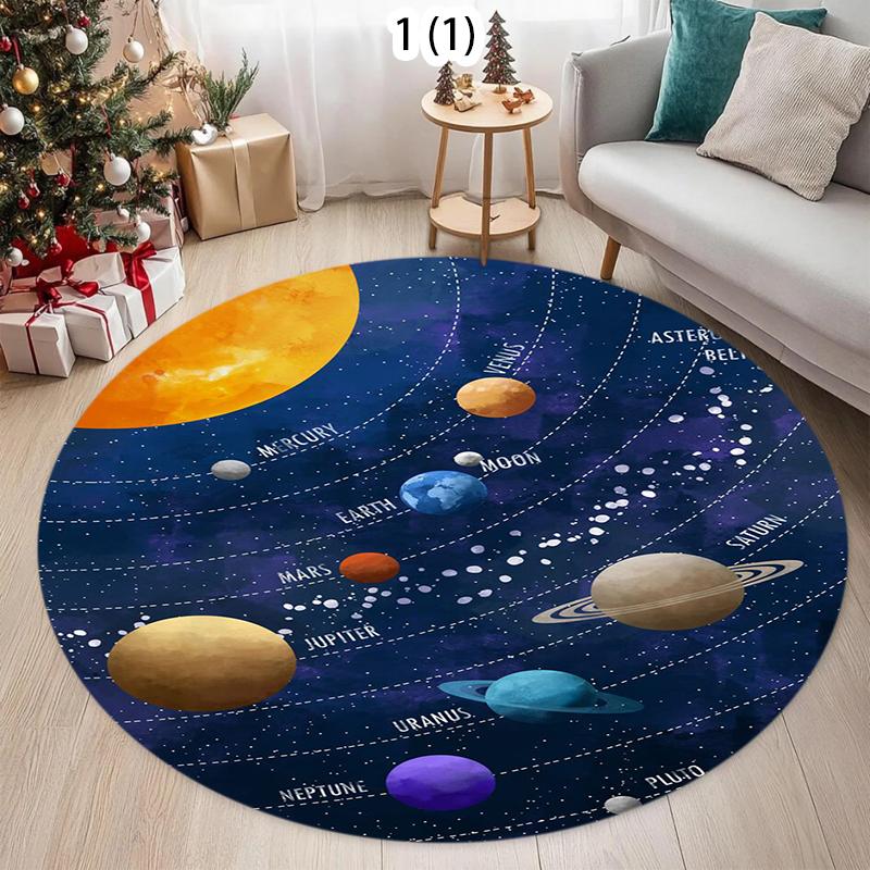 Dark Kids Crawling Mat Round Soft Comfortable Solar System Area Rug Kids Play Mat Non Slip Washable for Bedroom Playroom Nursery
