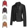 Damen Bikerjacke aus Kunstleder mit Nieten Einreihig Offene Front Leichte Oberbekleidung Mode