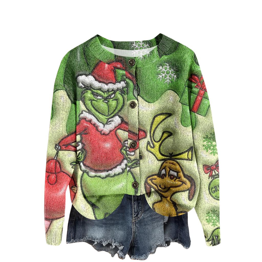 Women's Round Neck Top Printing Thickened Plush Cashmere Warm Long Top