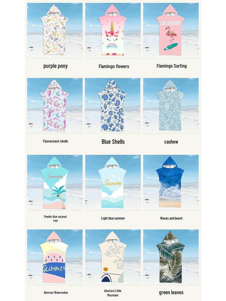 Microfiber Quick-Dry Hooded Beach Poncho Bathrobe for Adults