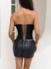 Sexy Cross-Strap Corset Bustier with Lace-Up Belt and Buckle