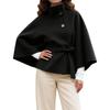Casaco Poncho Feminino Manga Morcego Mistura de Lã Jaqueta Gola Alta Sobretudo Curto Pulôver Camisa de Lã Casual