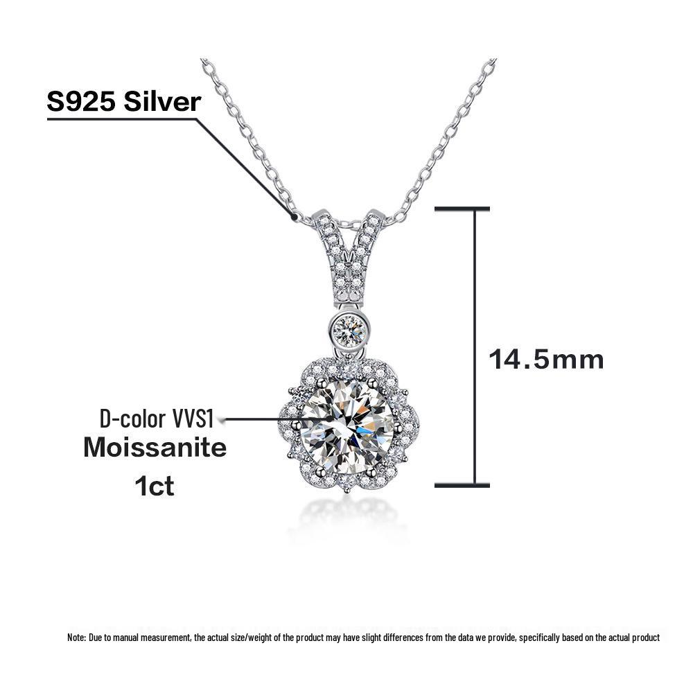 Sterling Silver Moissanite Flower Clavicle Necklace - Elsa Princess Pendant for Women