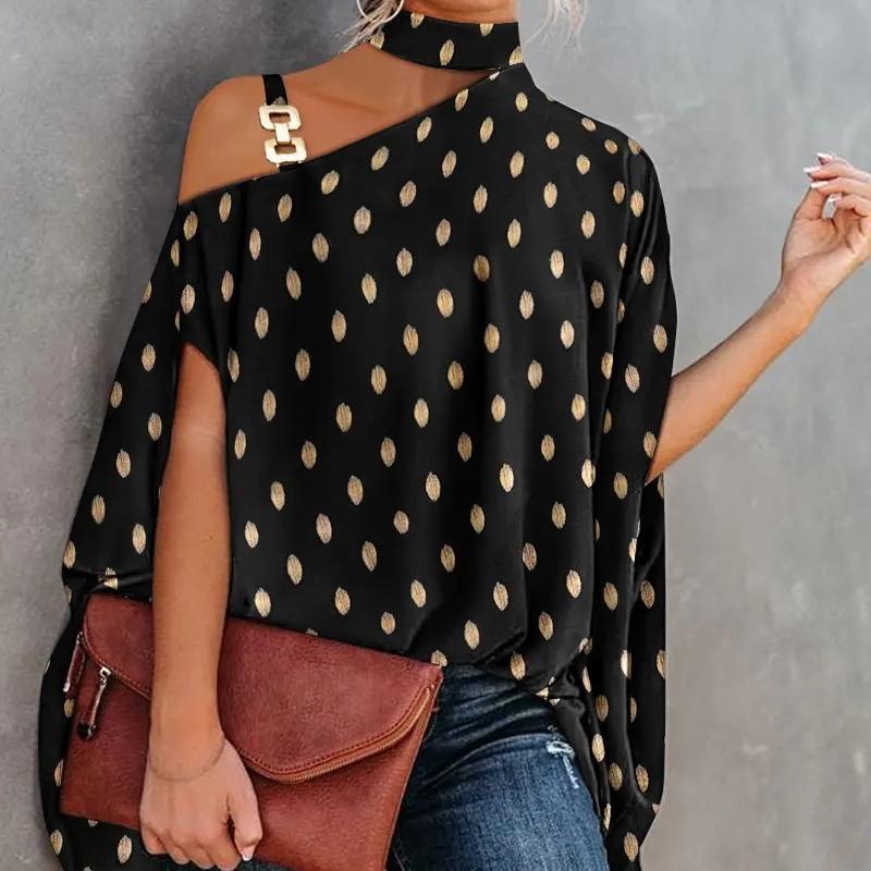 Damen Sommer Bluse mit hängendem Hals und Fledermausärmeln, bedruckt