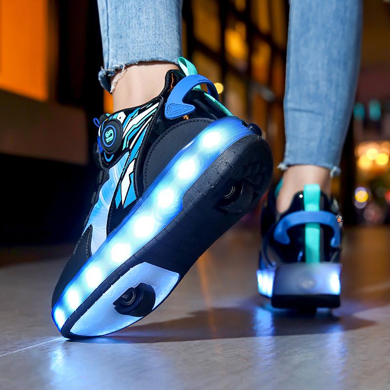 USB LED Light Sneakers for Kids Children Roller Skates Wheels Shoes Glowing Sport Shoes