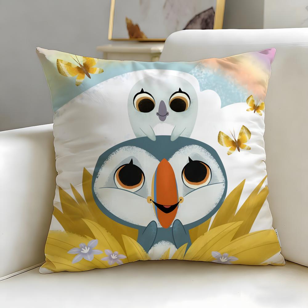 classic cartoon Puffin Rock Cushion Cover Soft  EasyWash Pillow Case  Versatile for Couch Bed Travel and Office