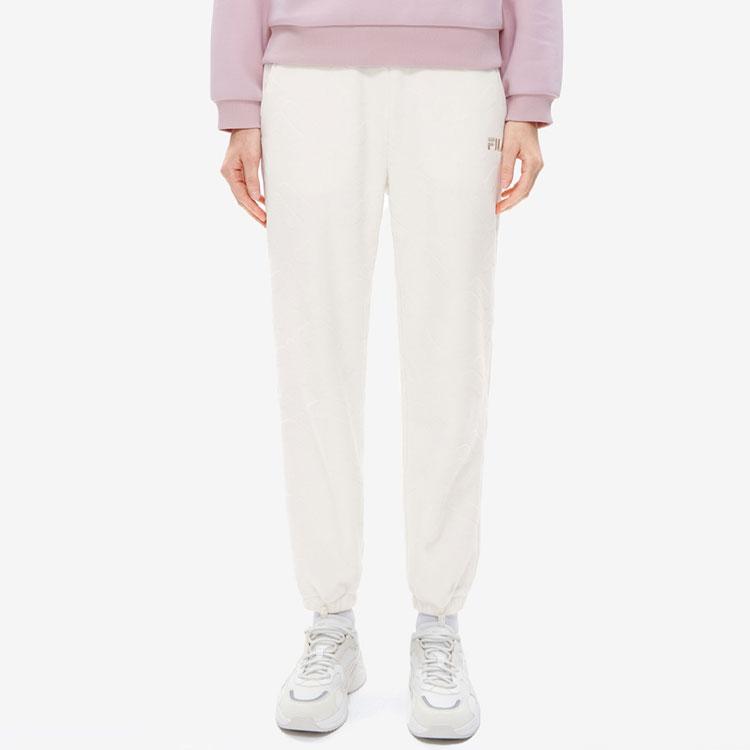 FILA Solid Color Fashion Fleece Slim Fit Casual Pants Women bottoms Cloud-Mushroom-White F11W249606FWT