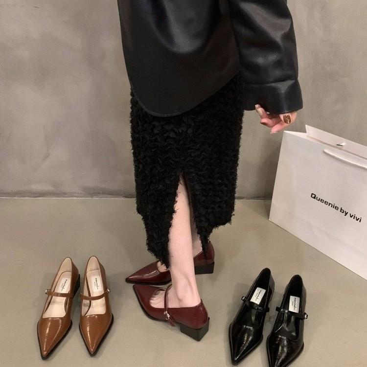 Spitze Temperament Rot Mary Jane Einzelne Schuhe Damenschuhe 2025 neu Frühling, Herbst und Winter Hochhackige Französische Abendschuhe