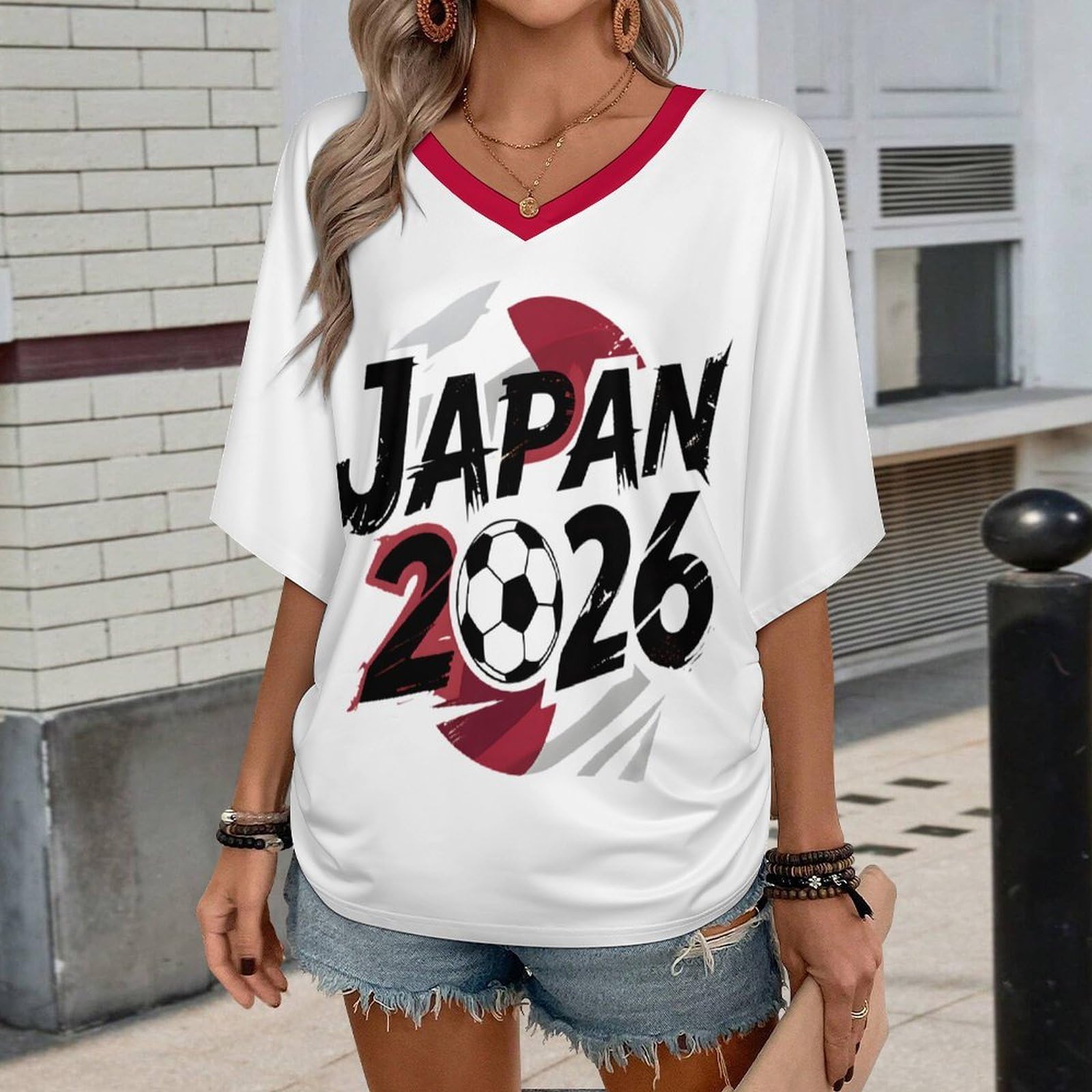 

Women s Casual V Neck Pullover T Shirt Soccer Support Letter Print Top National Team Inspired Short Sleeve Tee S