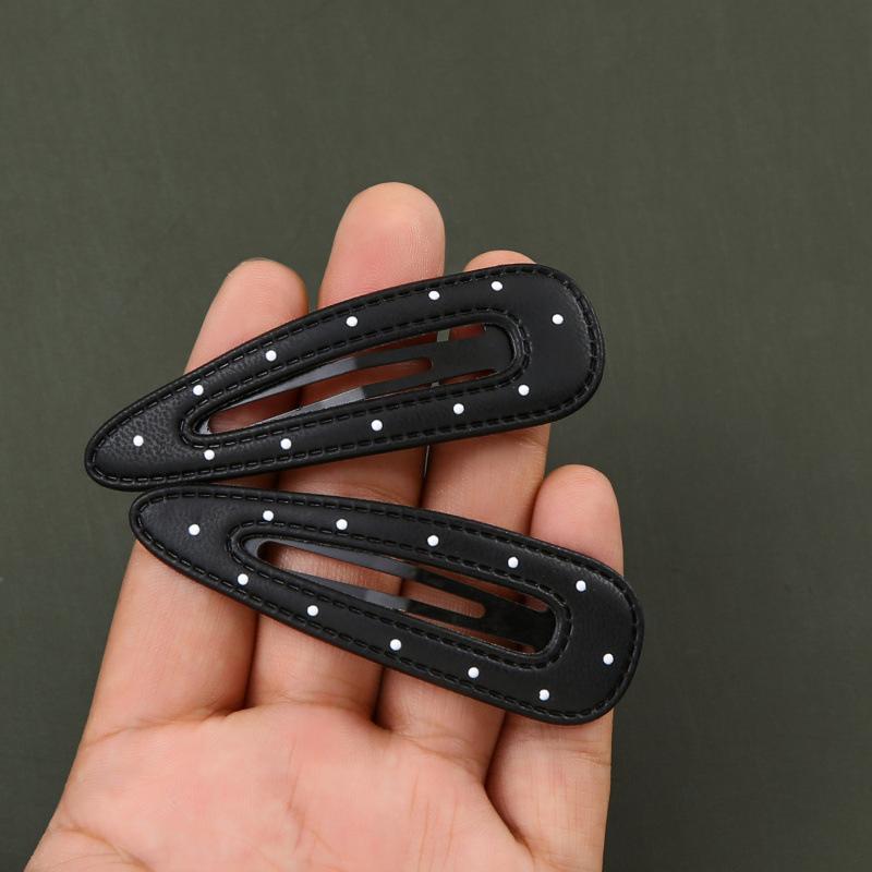 5Pcs Black White Polka Dot Leather Hair Clips Women'S Bangs Bb Clips Cool Sweet Girls Hair Accories Simple Clips
