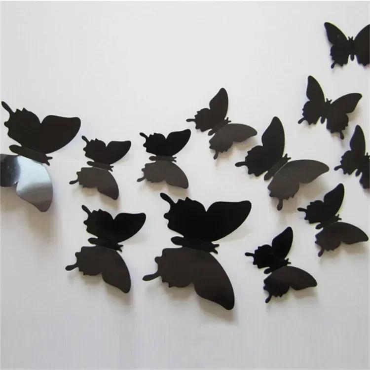 

3D12pcs Butterfly Mirror Wall Sticker self-adhesive Decal DIY Art Party Wedding Decoration Kids Room Home Decor Crystal Sticker чёрный