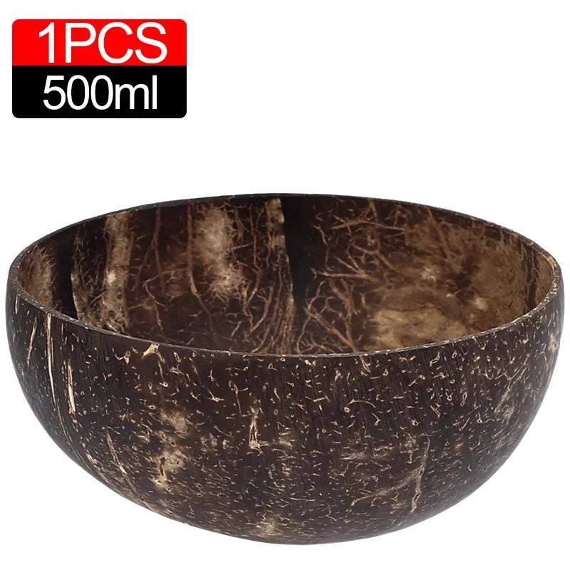 6/1PCS Natural Coconut Bowl Set Wooden Salad Ramen Bowl Coconut Wood Spoon Set Coco Smoothie Kitchen Tableware Coconut Bowl