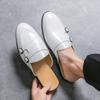 2025 Sommer Halbschuhe für Herren Leder Pantoletten Herren Semi-Drag Freizeitschuhe Rückenfreie Slipper Hausschuhe Herren Pantoletten Slipper Flache Schuhe
