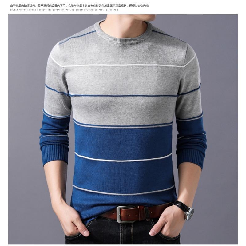 Men S Slim Fit Crew Neck Long Sleeve Striped Knit Pullover Sweater