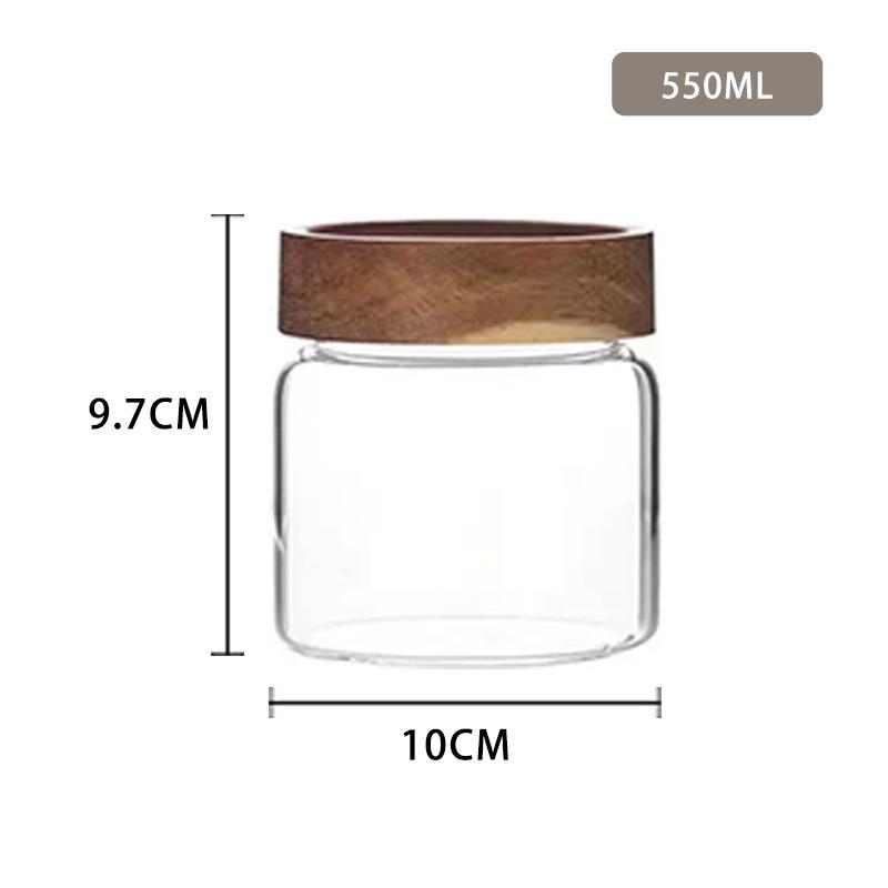 Airtight Glass Storage Jar with Acacia Wood Lid - Thick Transparent Jar for Grains and Cereals