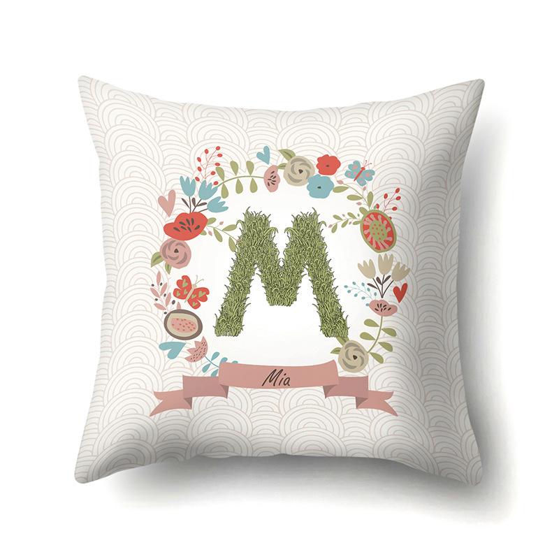 Polyester Pillowcase Car Decoration Home 26 English Letters Plant Wavy Print Pillowcase