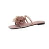 Neue Pantoffeln Damenmode vielseitig flacher Boden Ein-Wort-Schlepper Sommer weicher Boden Oberbekleidung Temperament Blume coole Pantoffeln Damen