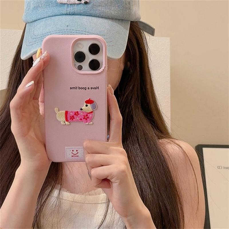 For iPhone 17 16 Pro Max Case Cute Cartoon Dachshund Litchi Pattern Phone Cover For iPhone 15 14 13 12 11 Pro XS Max XR 16 Plus