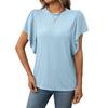 Summer Solid Color Round Neck Ruffle Sleeves Short Sleeved T-shirt Top