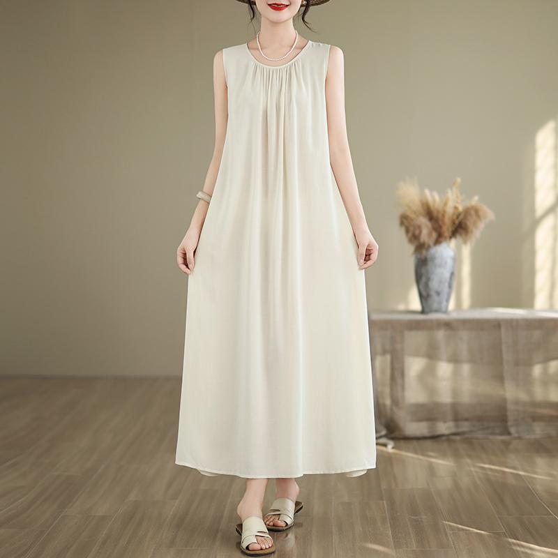 Elegant Women's Summer Dress Loose Sleeveless Plus Size Casual Long Dresses Vintage Clothes