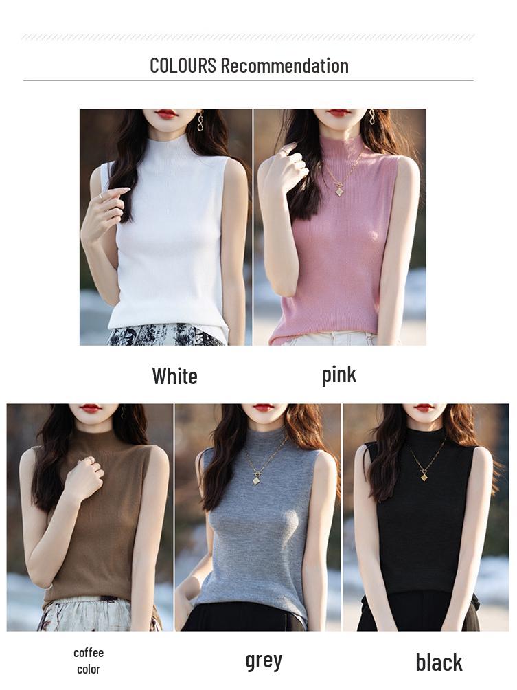 KuaJing Women's 2025 Summer Knitted Camisole Vest - Thin, High Collar, Loose-Fit, Sleeveless