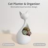 Flowerpot Ornament, with 3D Printed Cat Shape, Compact Size Dual Function Flowerpot And Storage Case for Home Office Desk