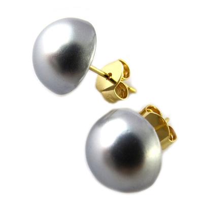 [N7249] - Vergoldete Ohrringe 'Perla' grau - 10 mm