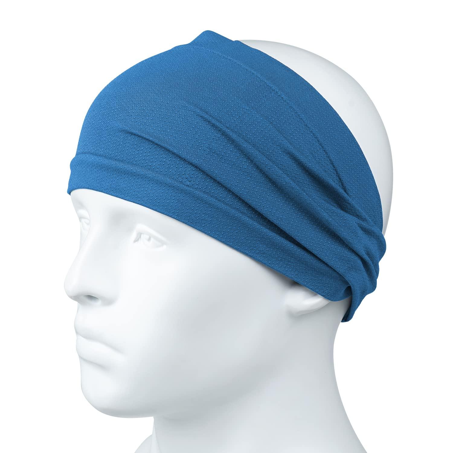 

Men s Headband Sports Hair Turban Bandana Wide Hair Band for Washing Face Running Baseball Soccer Men Women blue синій